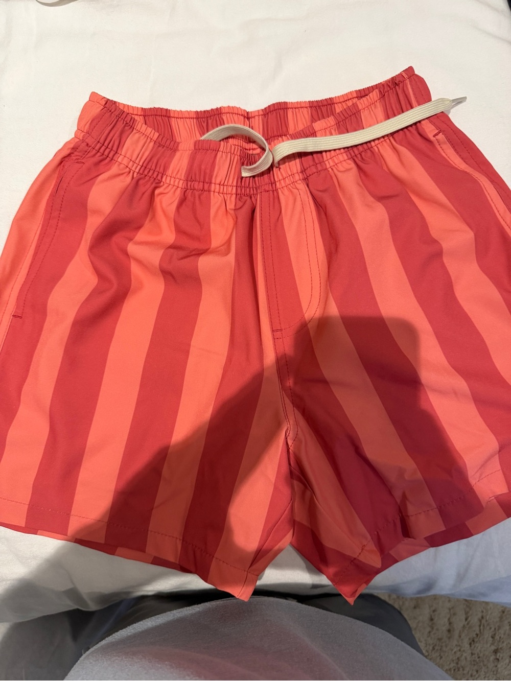 Men's Coral Red Striped Swim Trunks - Unbranded